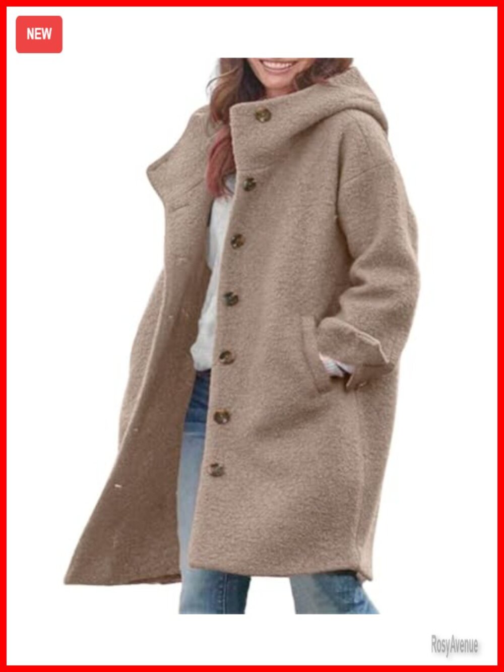 Wool Blend Hooded Single Breasted Knee Length Winter Coat